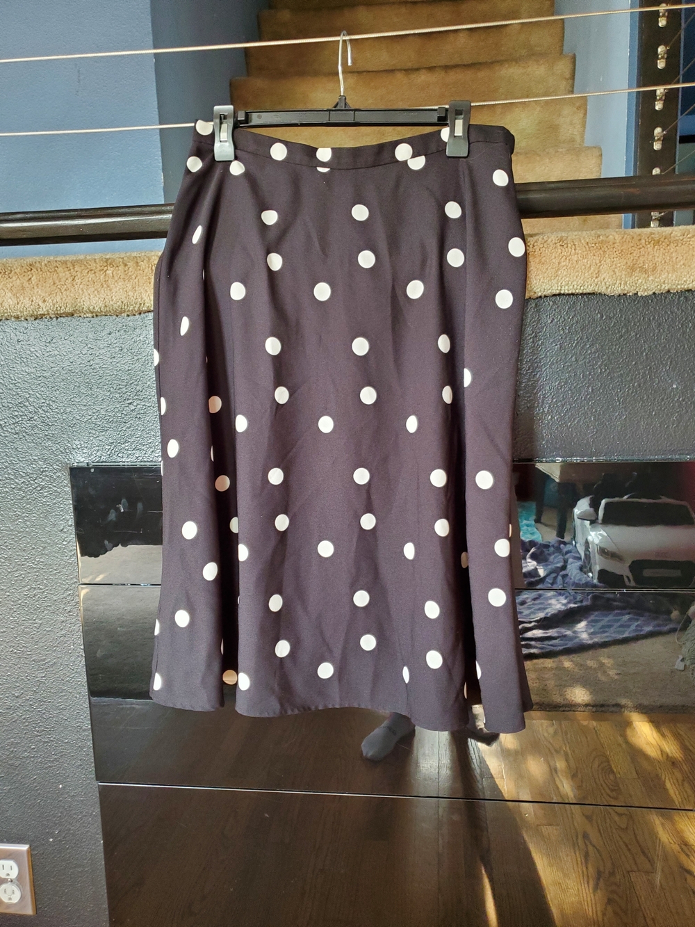Van Heusen Black Midi Skirt with White Polka Dots